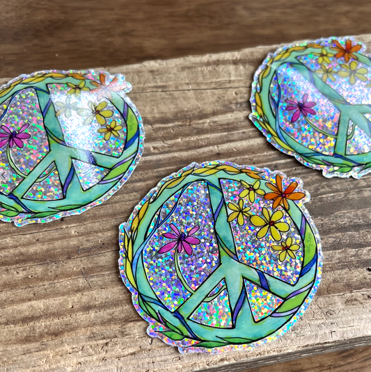 Peace Sign Glitter Sticker