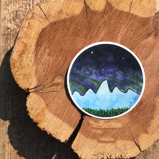 Teton Mountains at night sticker