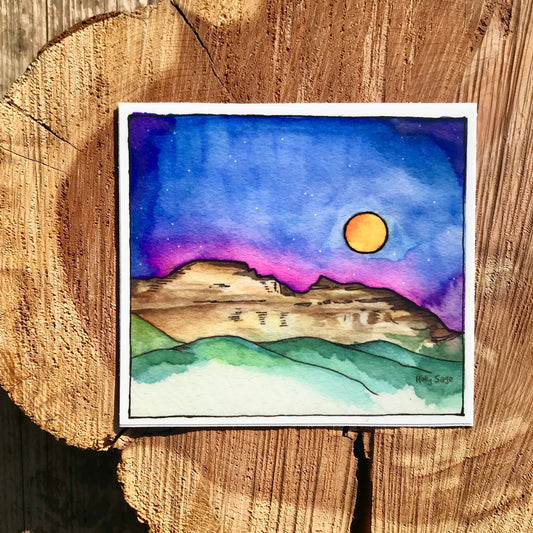 Sleeping Indian mountain sticker with the moon rising above