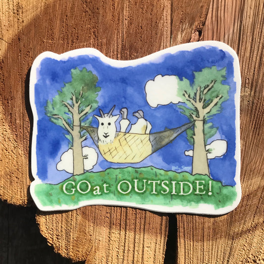 Mountain goat sticker in a hammock