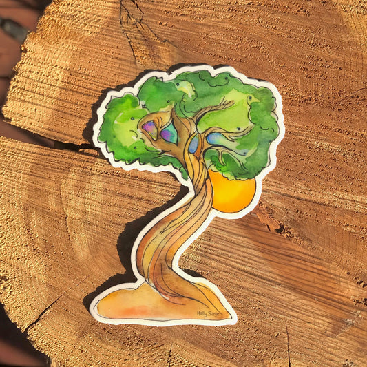 Moon behind a juniper tree sticker