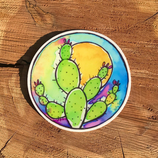 Sun and prickly pear cactus sticker