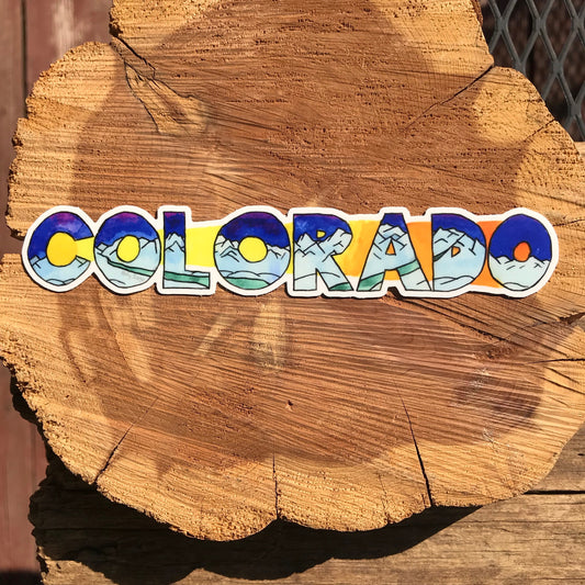 Colorado mountains sticker in the letters of Colorado