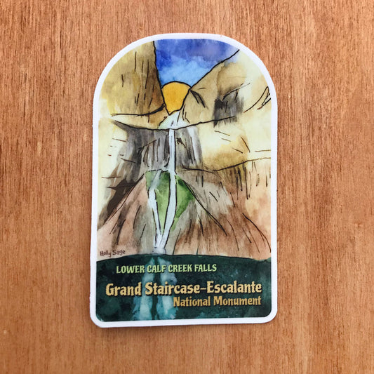 Watercolor painting of Lower Calf Creek Falls sticker