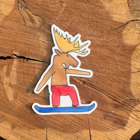 Moose on a snowboard sticker