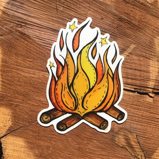 Campfire sticker of flames on logs