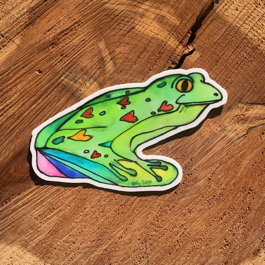 Frog sticker with hearts painted on