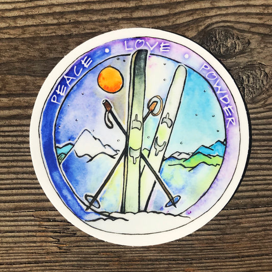 Peace, Love, and Powder ski sticker