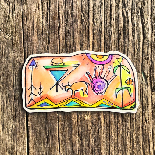 Ancient petroglyph sticker with southwestern imagery