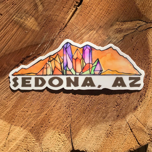 Sedona sticker with crystals and red mountains