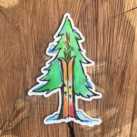 Trees and skis sticker where the skis are the trunk of the tree