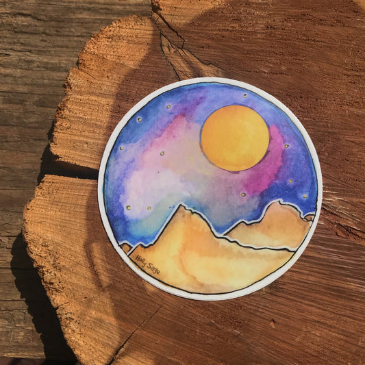 Desert mountains and moon sticker