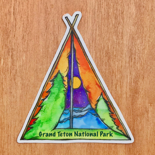 Classic tent sticker with landscape painted inside