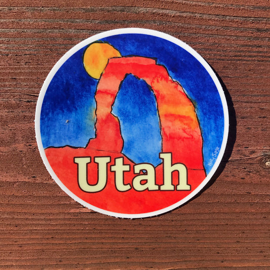 Moon rising over Delicate Arch and Utah sticker