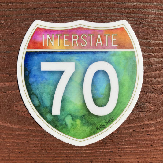 Watercolor painted I-70 sticker