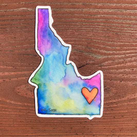 Abstract and colorful painting in an Idaho outline sticker