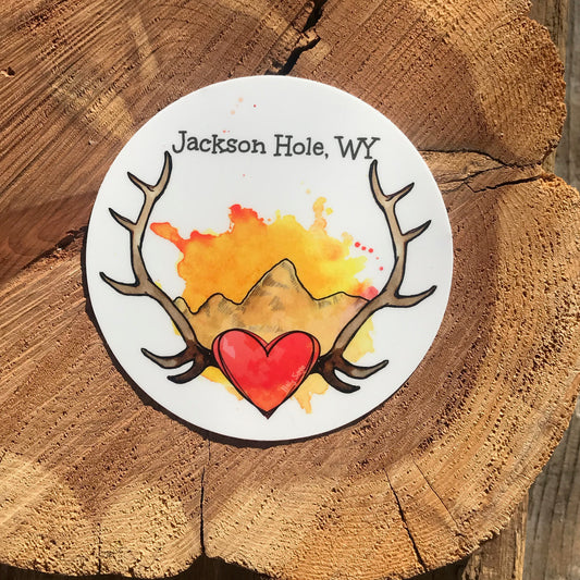 Antlers and mountains celebrating Jackson Hole sticker