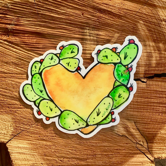 Prickly pear cactus around heart sticker