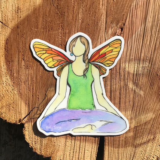 Butterfly Yoga pose with wings sticker
