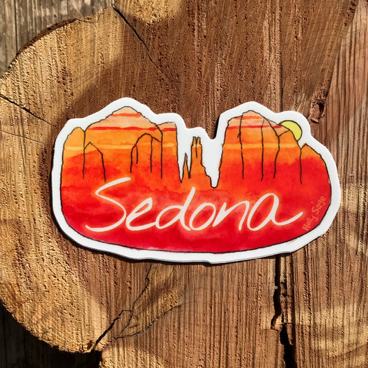 Sedona sticker with sunset over Cathedral Rock