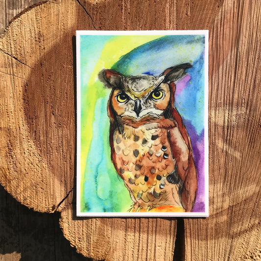 Painted great-horned owl sticker