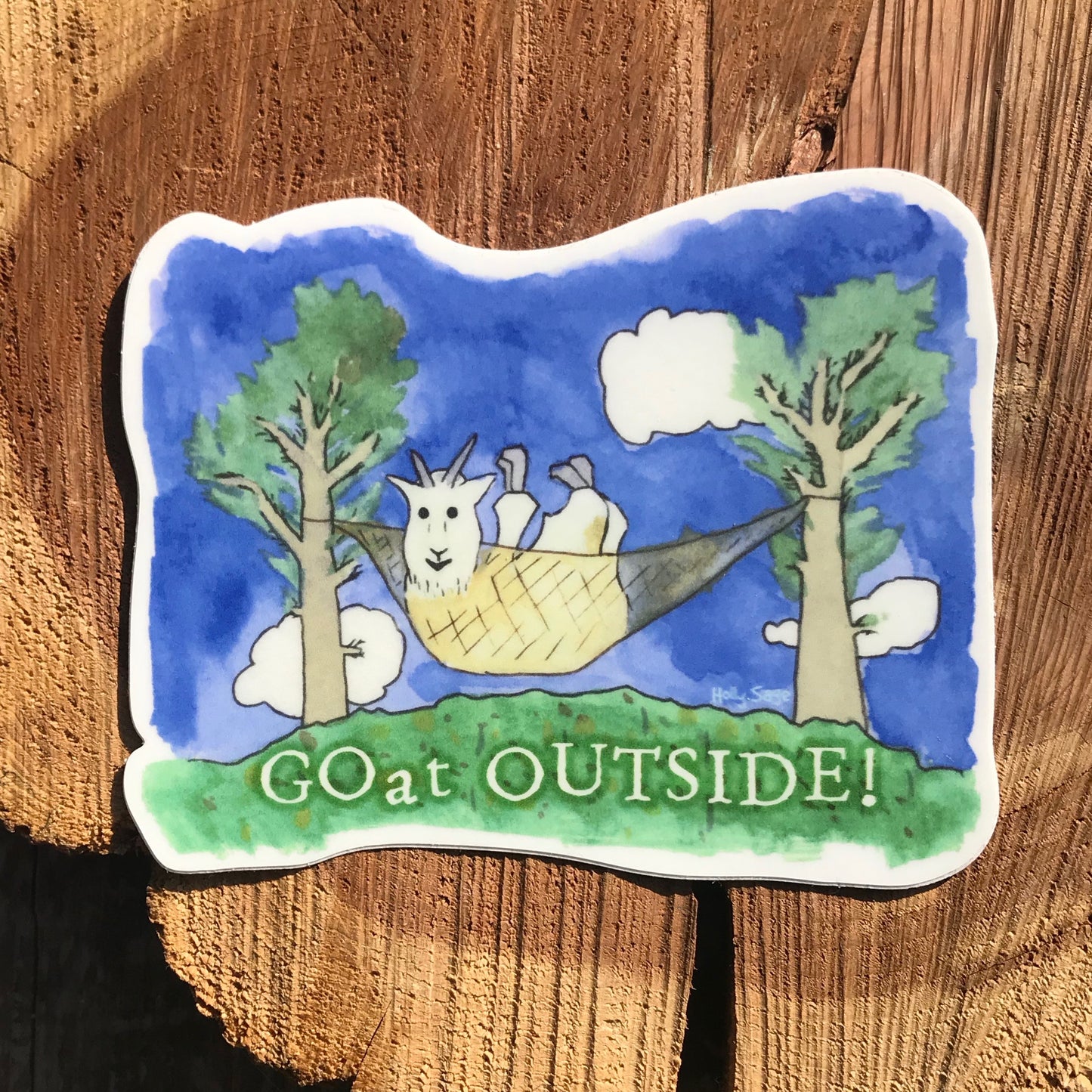 Mountain goat sticker in a hammock