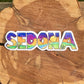 Red rock landscape sticker in Sedona letters