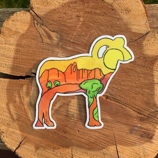 Desert landscape painted with a bighorn sheep ram sticker