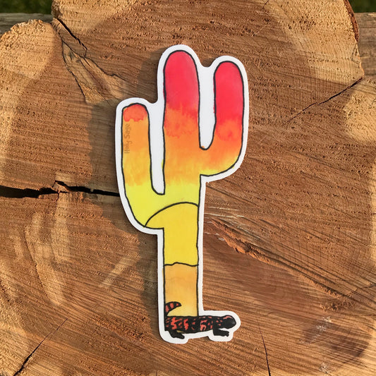 Sunset landscape with gila monster in saguaro cactus sticker