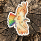 Hawk with a rainbow-colored tail sticker