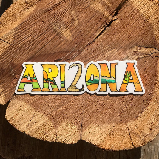 Arizona landscape in letters sticker with rattlesnake