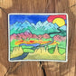 Colorado road trip sticker with a highway crossing the state's features