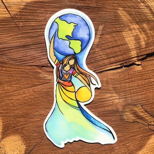 Spirit goddess holding the earth and moon sticker