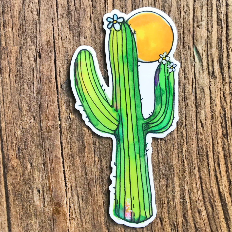 Moon behind saguaro cactus sticker