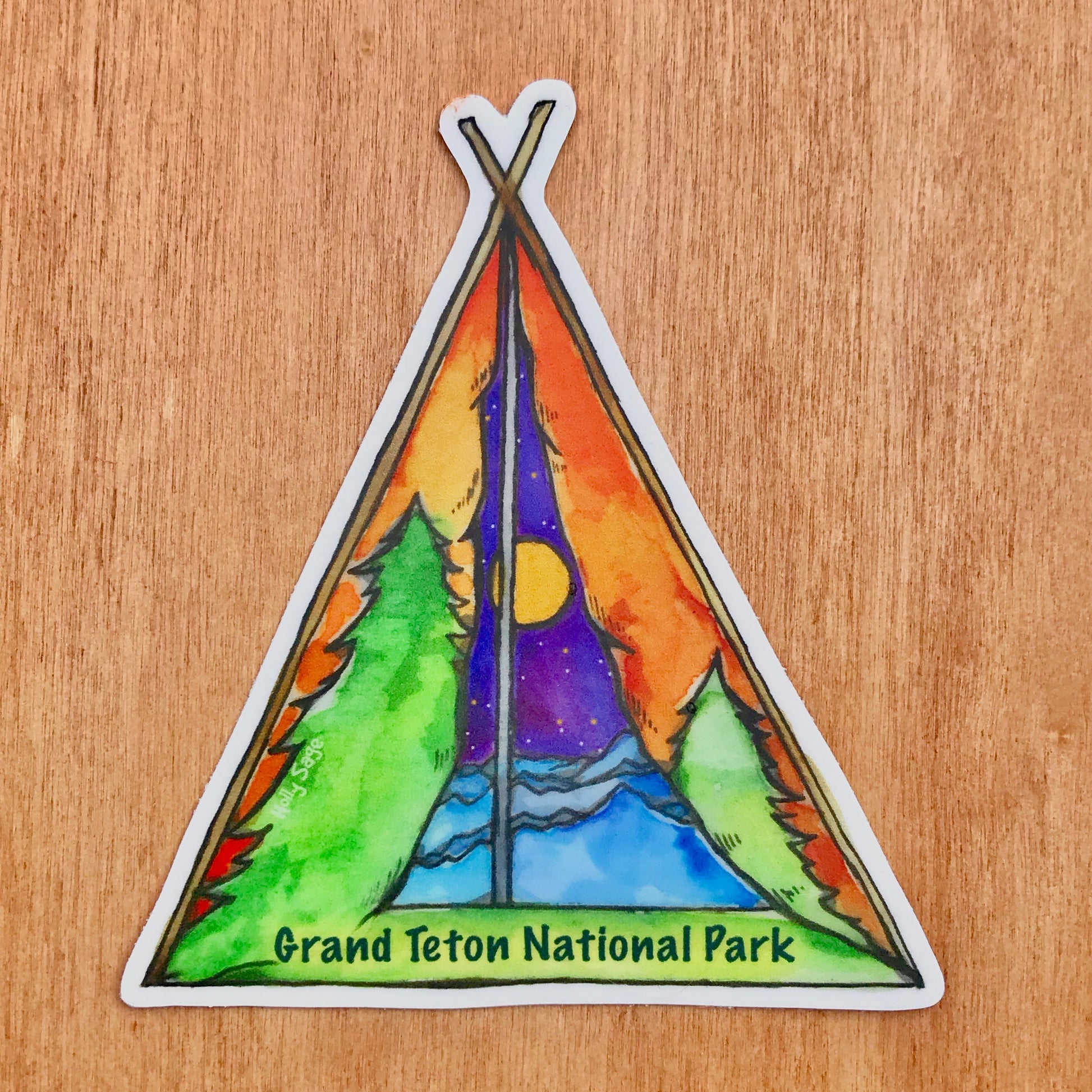 Classic tent sticker with landscape painted inside
